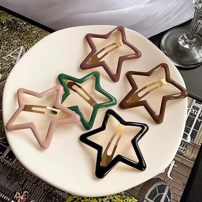 AWAYTR-Pinzas para el pelo de estrella ahuecada para niña, horquillas con broche de estrella, tocado dulce, pasadores para el cabello, accesorios