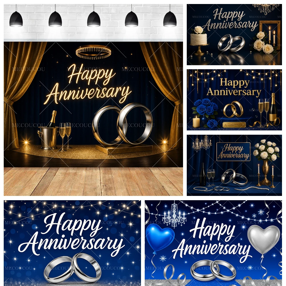 

Happy Anniversary Background Custom Ring Engagement Cake Decoration Photography Backdrop Couple Wedding Room Poster Photo Props