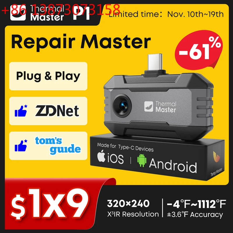 P1 Thermal Camera 1112℉ for ios and android phone 320*240 X³IR Resolution House Inspection Thermal Imager