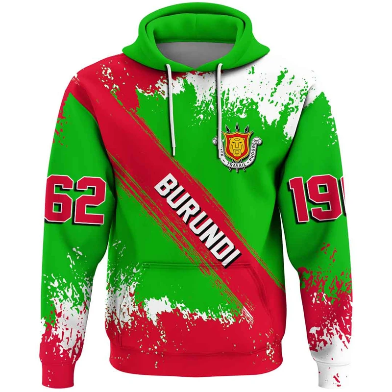 Burundi Flag Map 3D Print Hoodie For Men Clothes Casual Boy Tracksuit National Emblem Pullovers Africa Country Hoody Sweatshirts