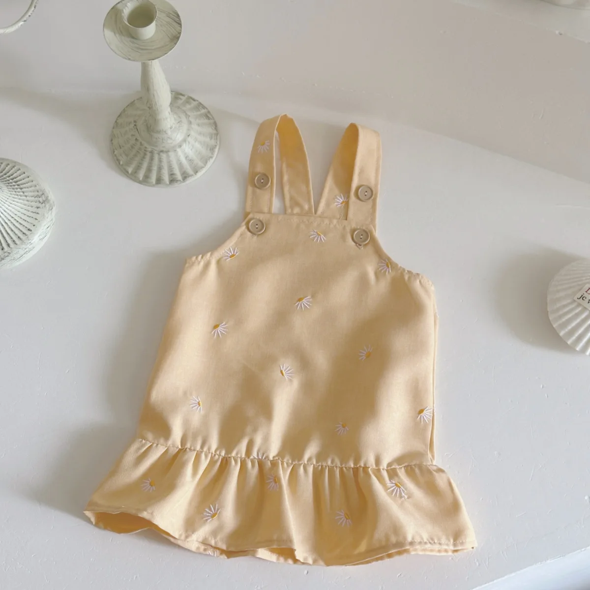 Newborn Baby Girl Clothes Summer Cute Chrysanthemum Embroidery Strap Dress Toddler Summer Cool Baby Girl Suspenders Dress