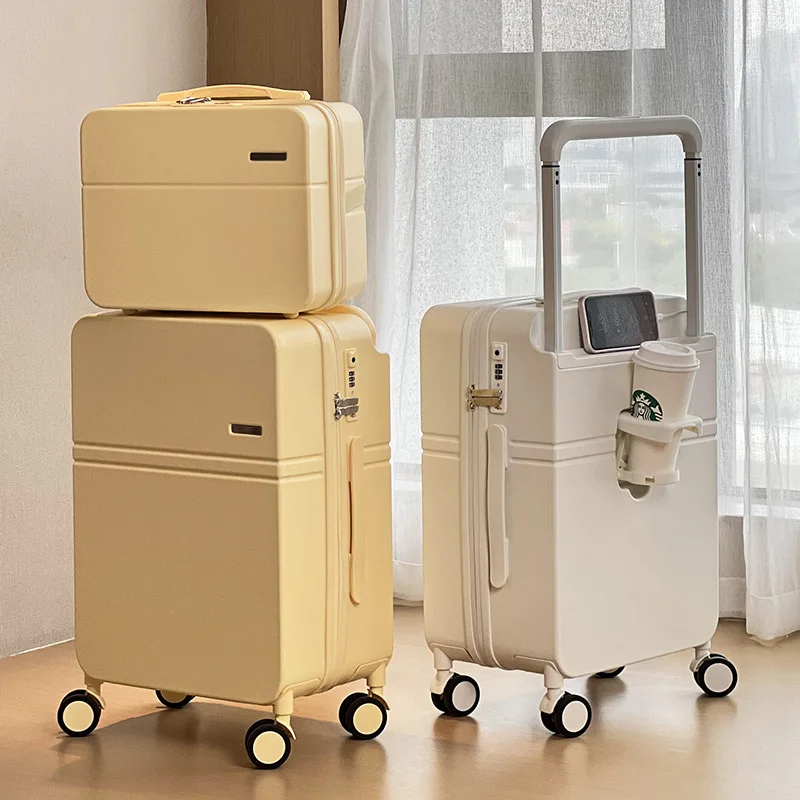 sushimu Suitcase Travel Suitcase Men 20 24 26 Carry-On Luggage Women PC Aluminum Frame Trolley Case TSA password lock