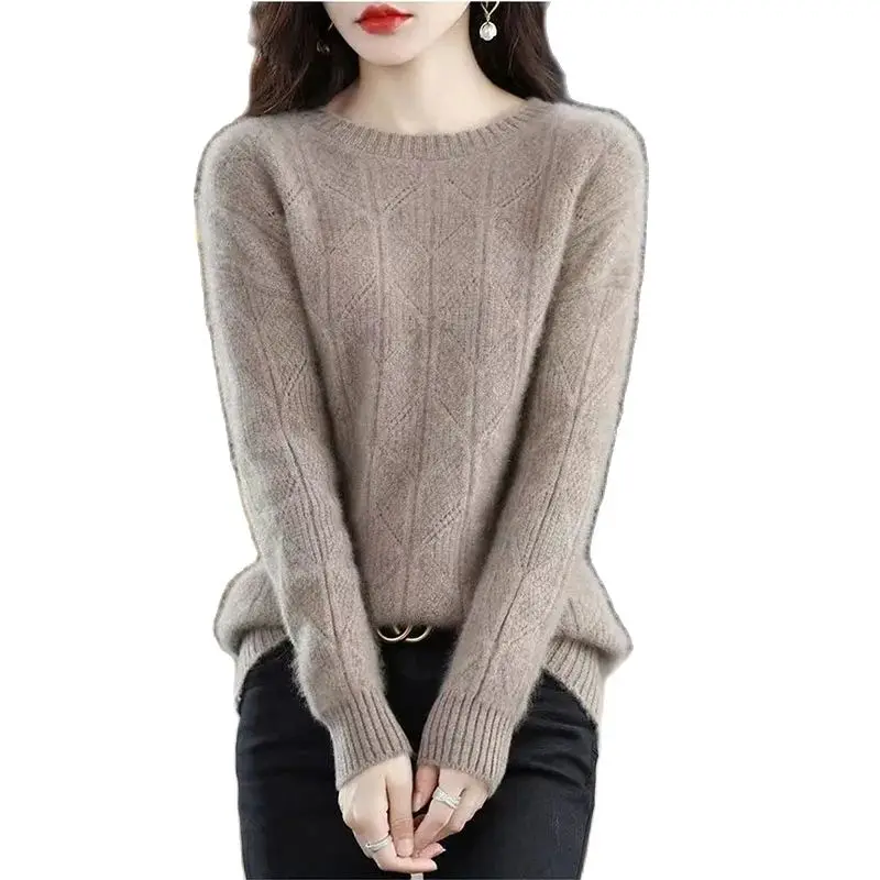 

Fashion Round Neck Cashmere Sweater Pullover 2023 Autumn Winter New Women's Knitwear Tops Casual Lady Knitted Woollen Sweater