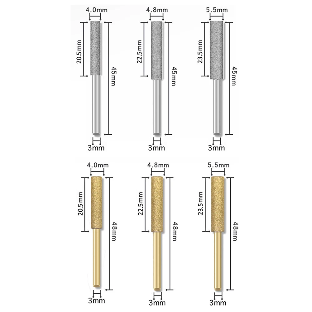Imagem -06 - Diamond Coated Cilíndrico Burr Chainsaw Sharpener Stone File Chain Saw Sharpening Carving Grinding Tools mm 4.8 mm 5.5 mm Pcs