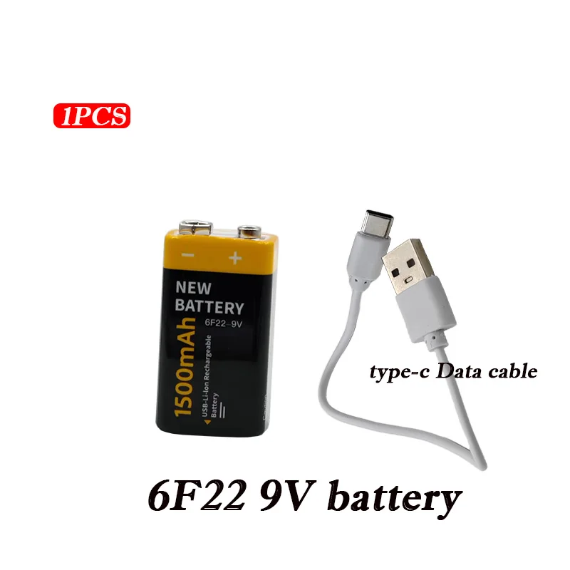 Recargable Li-ion 9V 6F22 1500mAh USB Batería Tipo - Puerto C Micrófono Multímetro Juguete Instrumento de Control Remoto Medidor