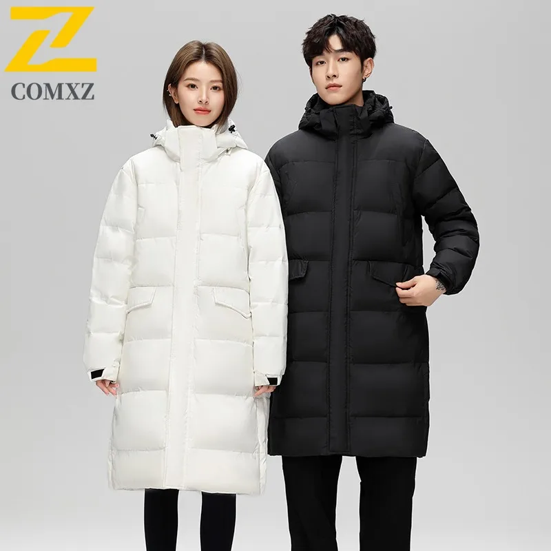 COMXZ Hot Sale Men Down Jacket 2025 Winter New Long Over Knee Extended Thickened Minimalist Versatile waterproof windproof Coat