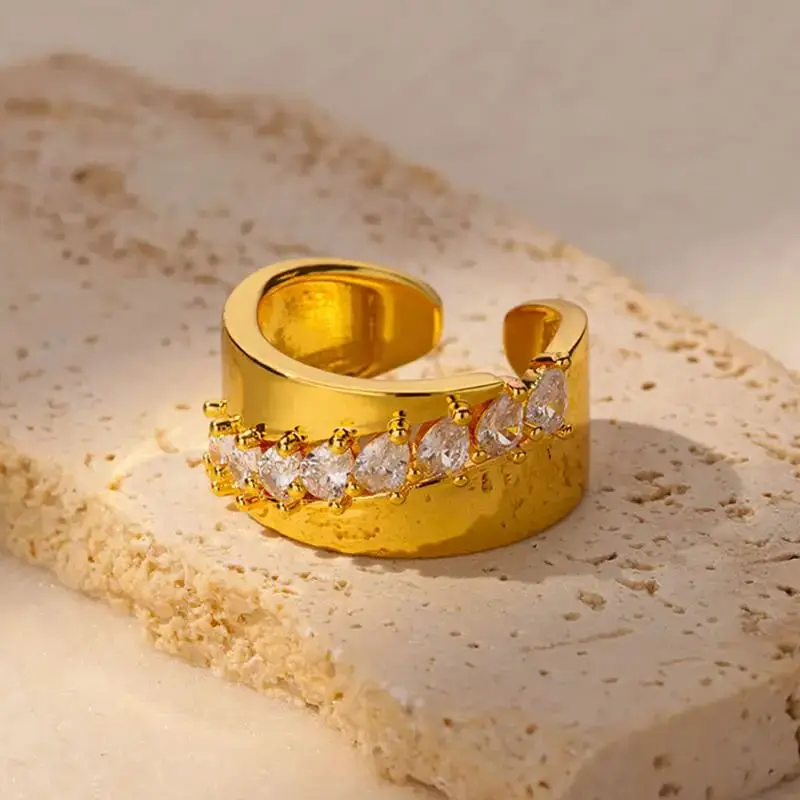 Luxury Water Drops Zircon Rings for Women Stainless Steel Gold Color Wedding Couple Ring Aesthetic Jewelry Gift anillos mujer