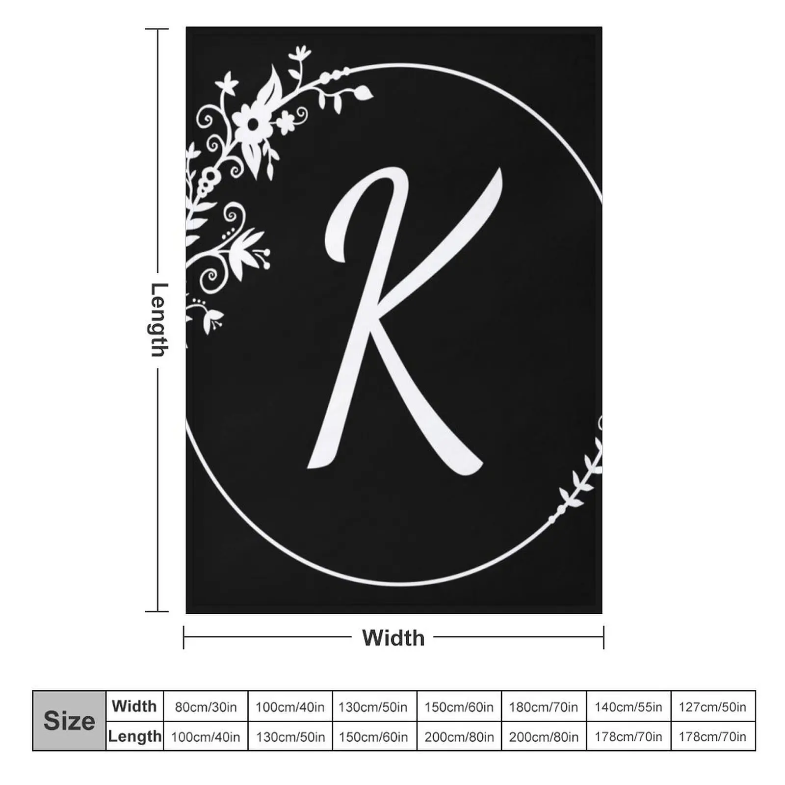 Black and White Initial Letter K Throw Blanket Beach Loose Luxury Throw Blankets