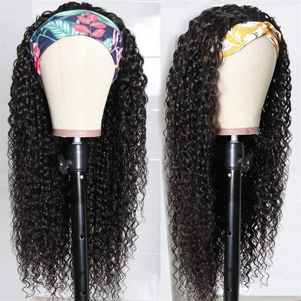 30 بوصة مجعد عقال الباروكات شعر الإنسان Density180 كامل آلة صنع وشاح عقال شعر مستعار ارتداء والذهاب مجعد غلويليس الباروكات شعر الإنسان