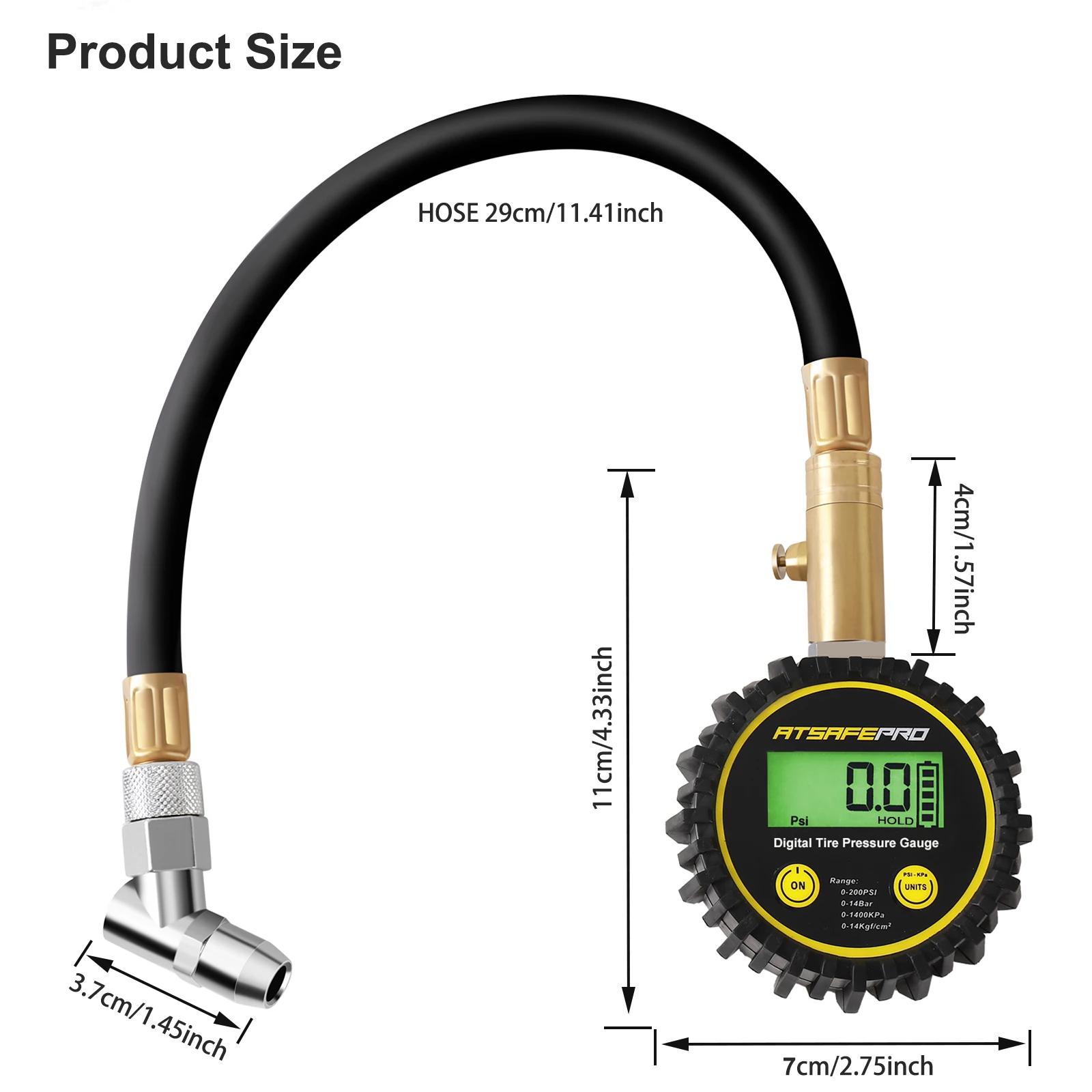 ATsafepro Digital Pressure Gauge for Automotive Tyres with Backlit LCD Display for Accurate Measurement in Cars, Trucks, SUVs An