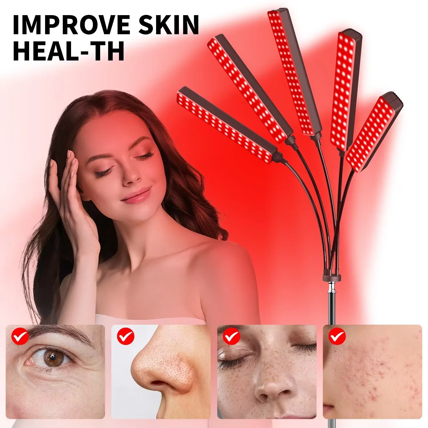 Hot selling：New Product 5 Heads Red Light Therapy Lamp Light Therapy Devices Large Coverage Area Lamp With Tripod