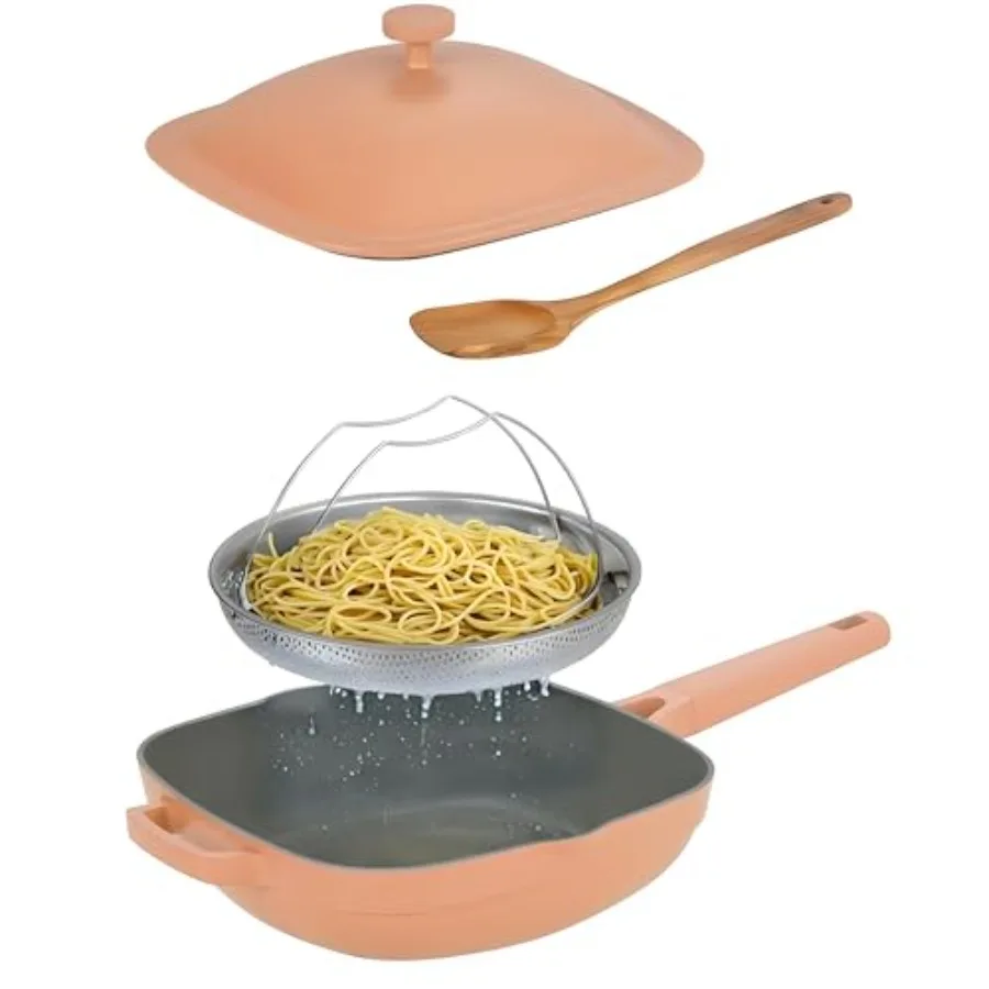 

Nonstick Ceramic Saute Pan with Steamer Non Toxic Deep Frying Skillet with Spatula PFOA PFOS Lead and Cadmium Free Dishwasher S