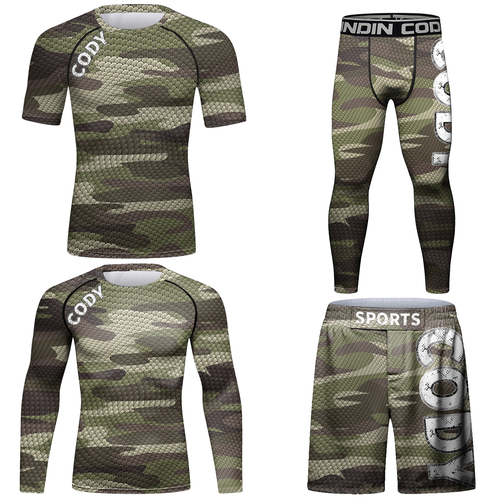 Cody Lundin Spandex Camouflage Shirt Set Grappling Tights Bjj Leggings High Quality MMA Rashguard Compression Sports Male Set