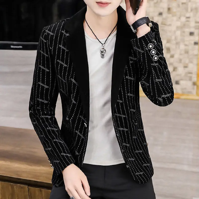 Corduroy Golden Men's Suit Jackets Printed Stamp Male Blazer Striped Menswear Fashion 2024 Coat Fashionable Luxury Designer New