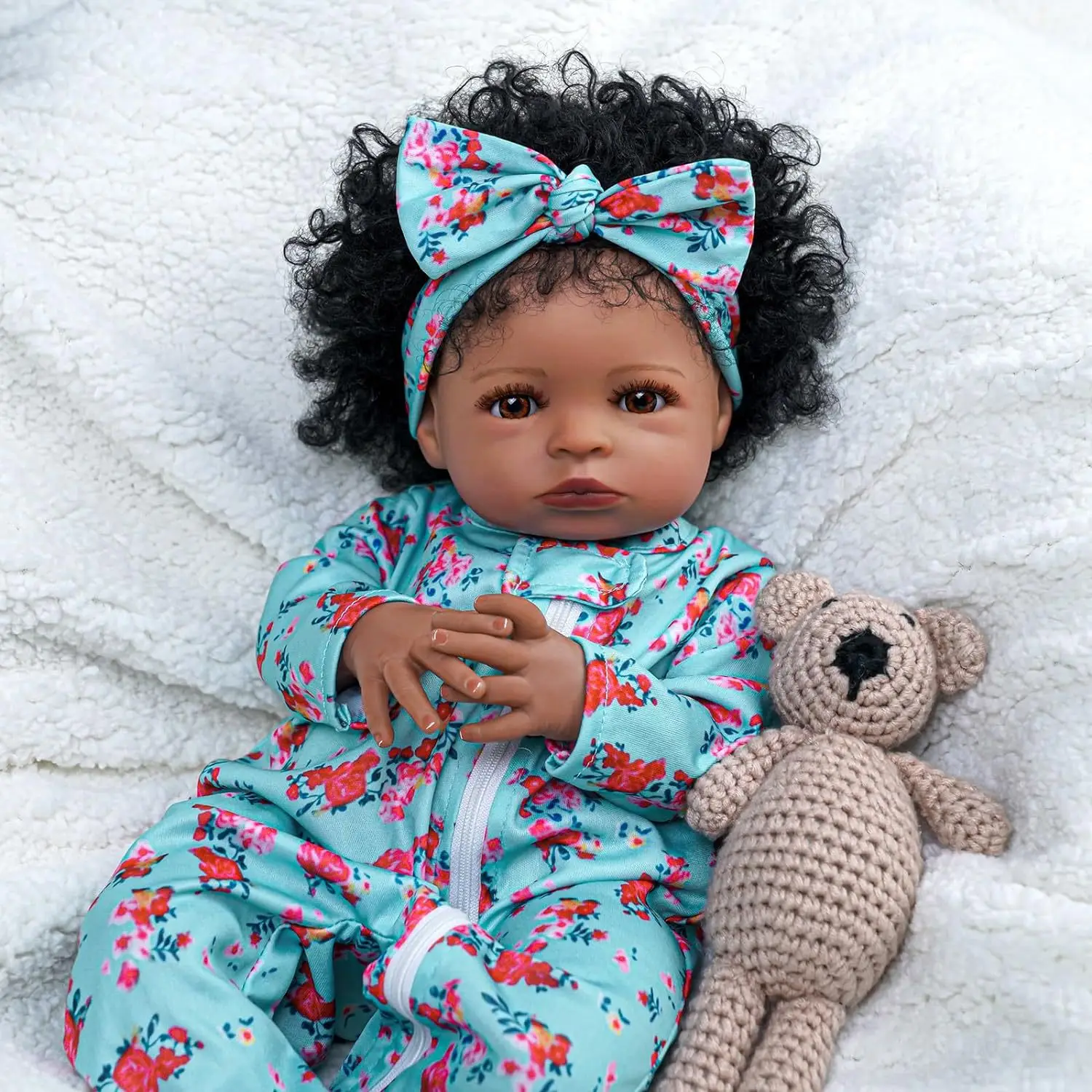 

50CM Cloth Body Silicone Vinyl Baby Reborn Black Doll Lanny Girl Toddler Lifelike African American Newborn Doll