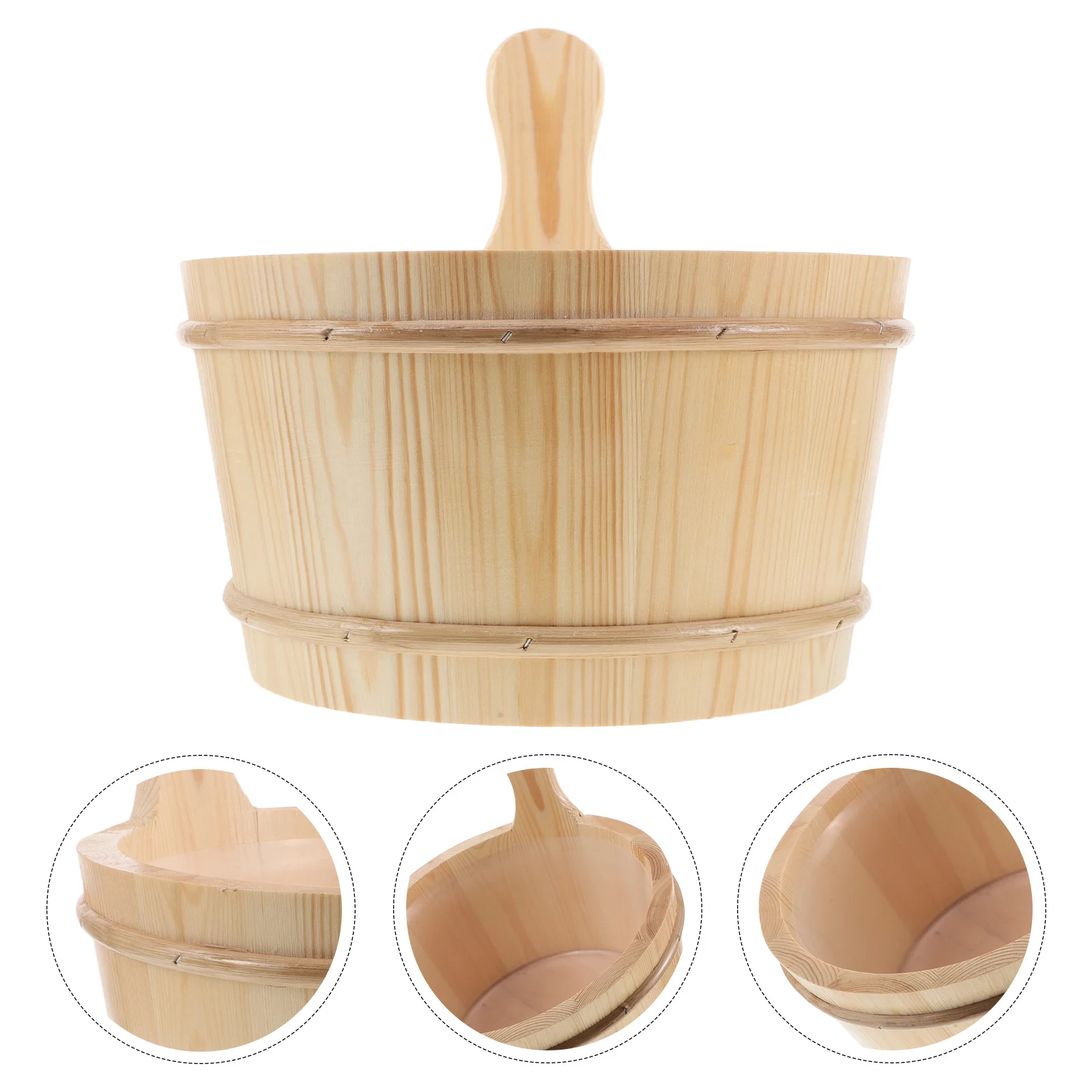 

1Set Sauna Bucket Wooden 4L Barrel Inner Liner Spa Foot Soak Basin Water Ladle Sauna Accessories Wood Scoop Small Handle