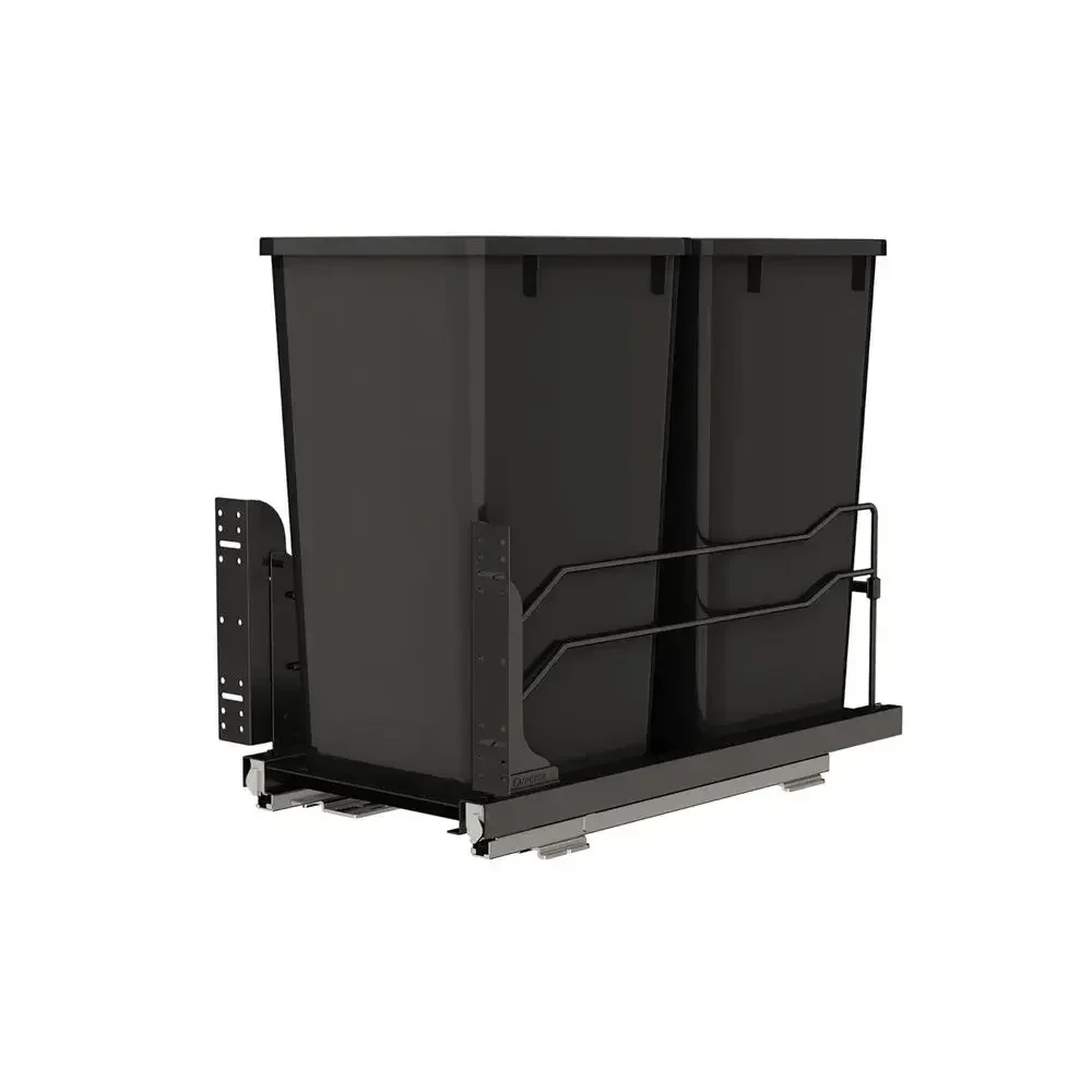 Double Pullout Kitchen Trash Cans with Soft-Close Slides, 15 Base Cabinet, Black