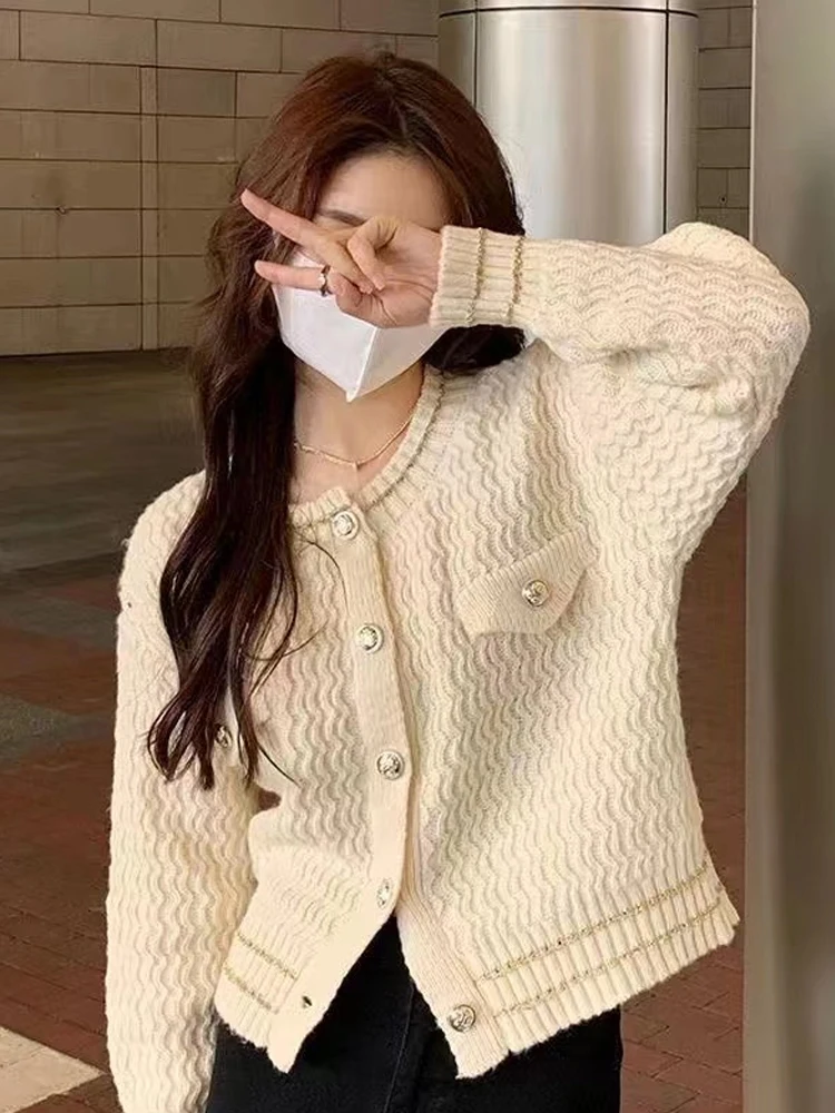 

Женский вязаный кардиган-пальто с круглым вырезом, осенняя новинка, высококачественный, свободный крой, уютный и теплый, модный