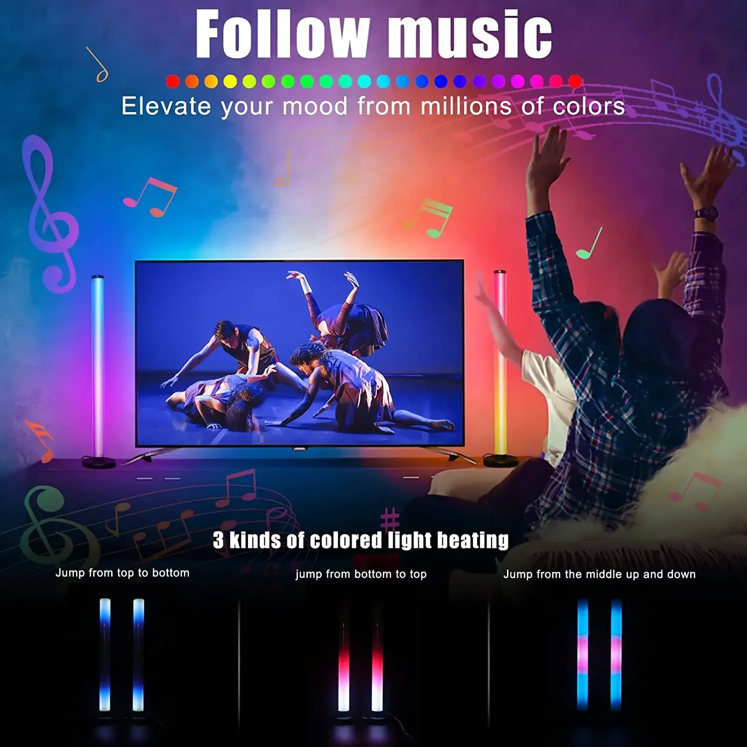 Smart Light Bar 360° RGB Light Bars LED TV Backlight Lamp with DIY Music Sync Color Light Bar for PC, TV, Gaming Room Decoration