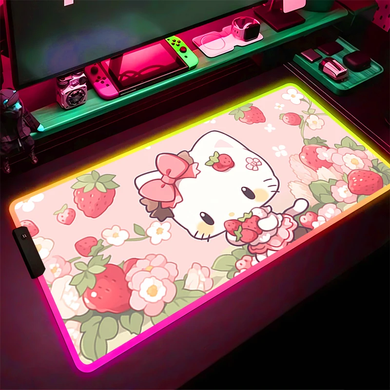 

RGB LED Mouse Pad Laptop Rubber Extended Pad Desk Mouse Mat Computer Game Mousepad H-hello K-kitty PC Accessories Keyboard Pad