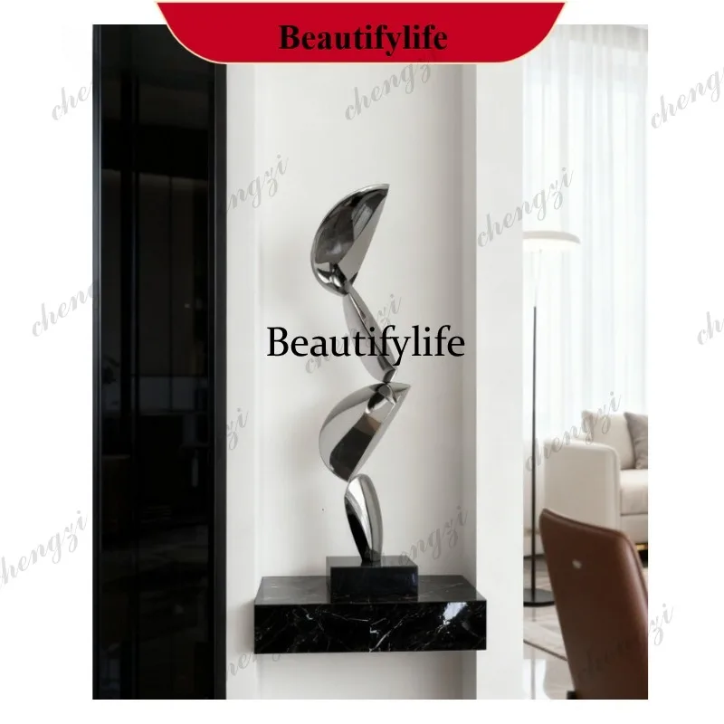 Minimalist modern leaf geometric abstract stainless steel decorative desktop sculpture porch living room ornament a95