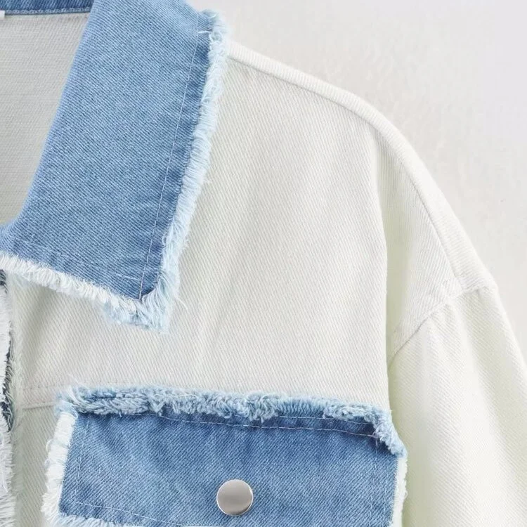 سترة JNLEAOG غير رسمية من قماش الدنيم المحبوك من قماش الدنيم سترة نسائية ربيعية جديدة فضفاضة تناسب طويلة وياقة Sve Jaet