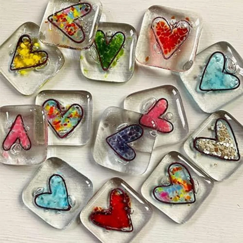 Pocket Token Glass Heart Card Keepsake Gift -Heart Keepsake Pocket Cards-Fused Glass Heart Pocket Token Silver Durable 4 X 4Cm