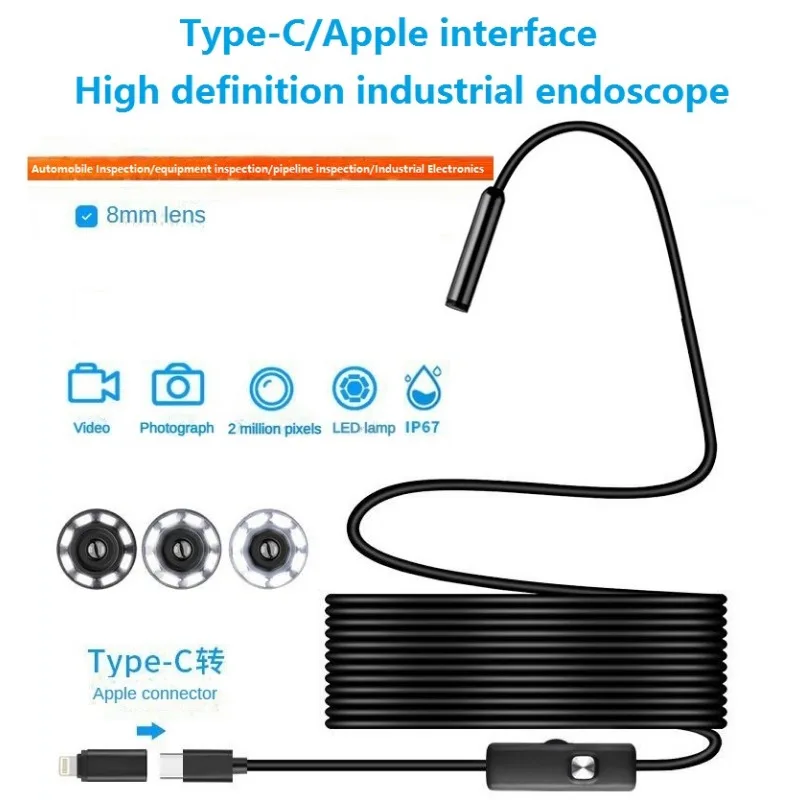 8mm double lens single lens waterproof HD endoscope is suitable for pipeline industrial electronic auto repair inspection