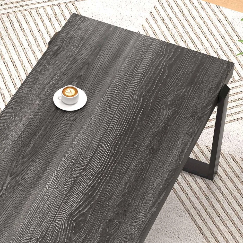Rustic Modern Coffee Table, Rectangular Wood and Metal Centerpiece, Living Room Cocktail Table, Dark Gray Finish