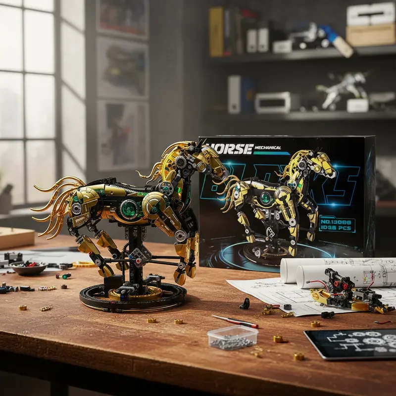 

Mechanical Horse DIY Building Blocks MOC Model Creative Technical Bricks Kit for Adults Kids Birthday Christmas Halloween Gifts