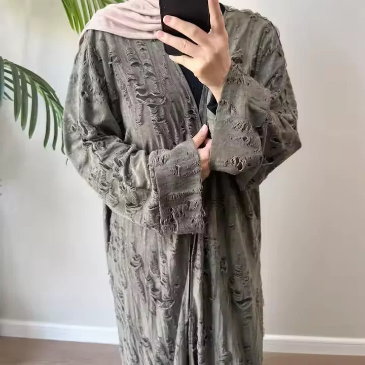 

Eid Abayas for Women Fashion Hole Kimono Open Abaya Muslim Dress Dubai Kaftan Turkey Robe Kebaya Islam Jalabiya Ramadan Caftan