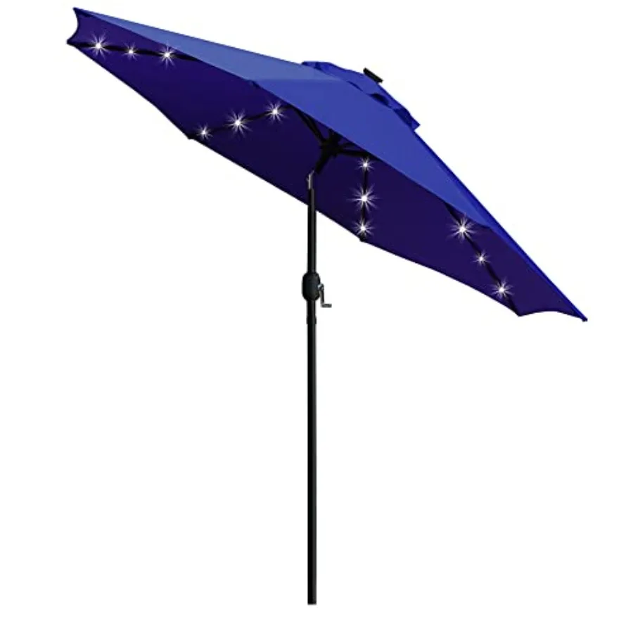 9' Solar LED Lighted Patio Umbrella with 8 Ribs/Tilt Adjustment and Crank Lift System