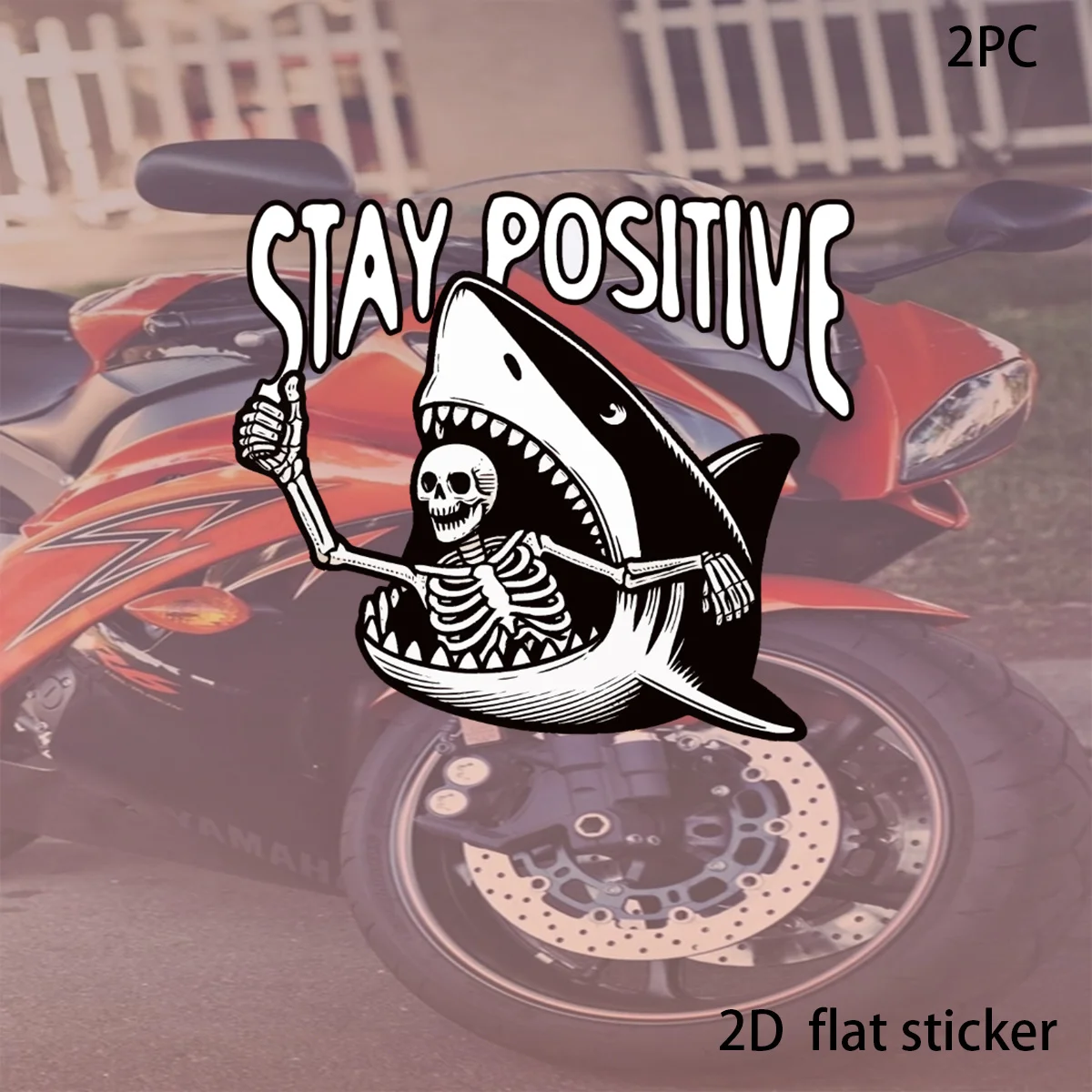 

2 шт. 2D-наклейки с изображением скелета акулы «Оставайтесь позитивными», водонепроницаемые виниловые наклейки, забавный ретро-декор для автомобильного бампера, окна и ноутбука
