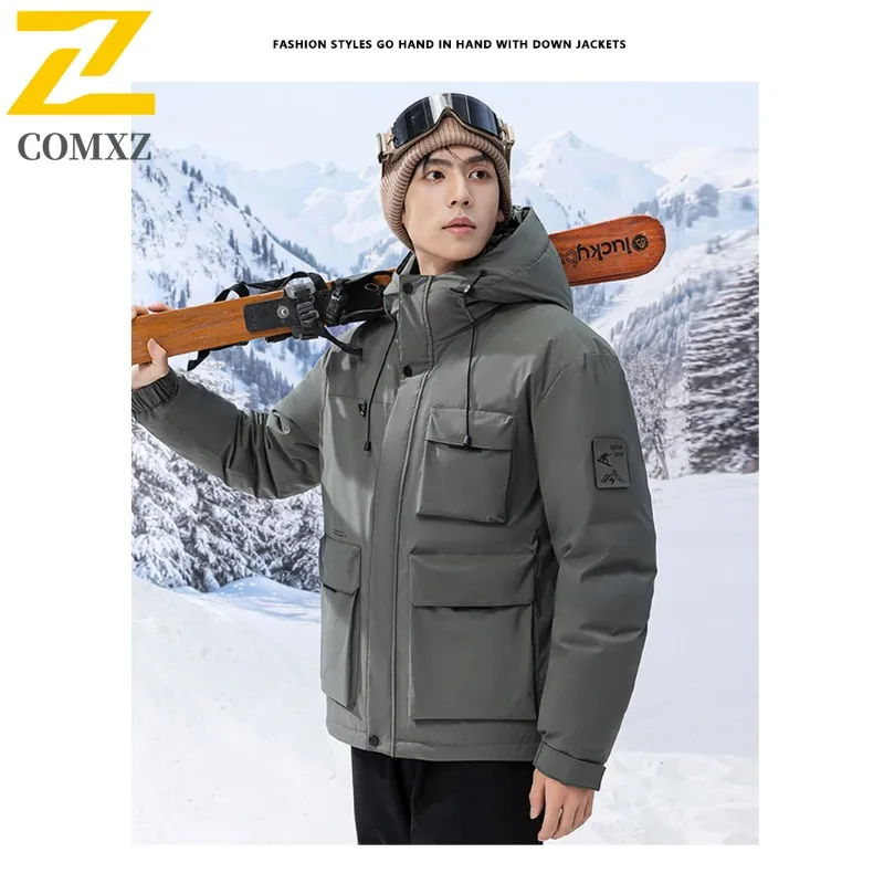 COMXZ Men Bread Jacket Classic Hooded Workwear Waterproof Thick Warm Adventure Padded Jacket Street High-Quality Winter Jacket