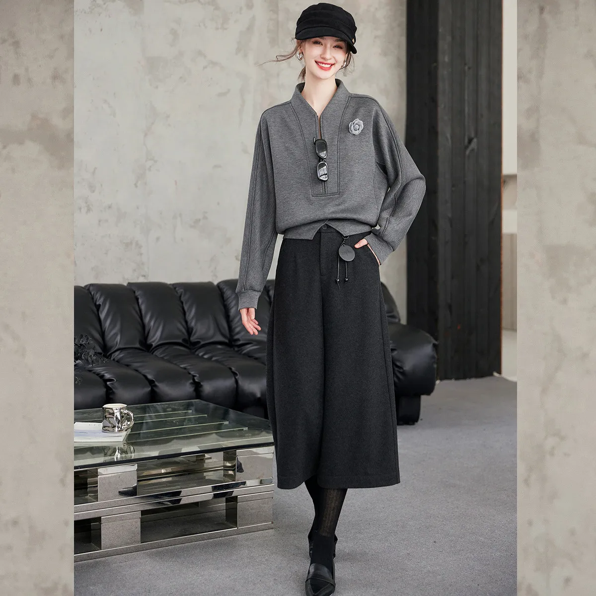 LOUIS YAO  Women's Pullover  2026 Autumn/Winter Thickened Sweatshirt Casual Half-Zip Slightly Stretch Sweatshirt