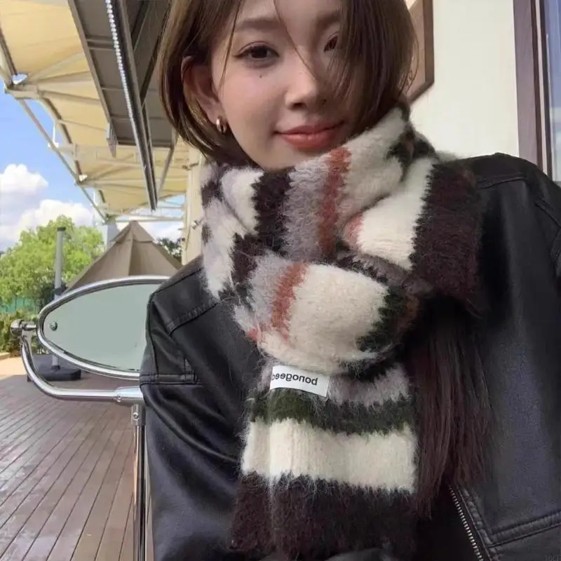 

Полосатый шарф с цветными блоками, теплый утеплитель для шеи, удобный шейный платок для женщин и мужчин, осенне-зимний активный