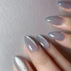 24pcs Long Oval False Nails Pure Color French Grey Cat Eye Press on Nails Fake Nails DIY Manicure Detachable Nail Tips