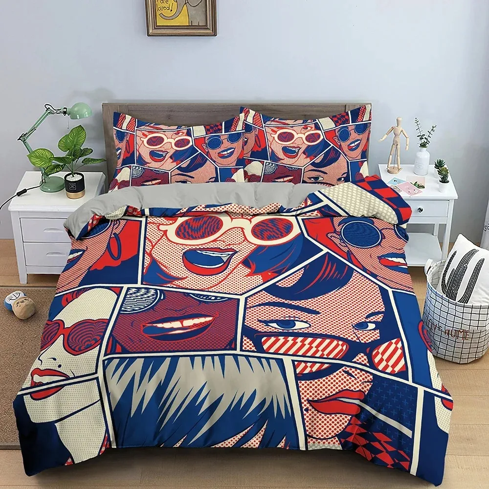 

Comic Pattern Duvet Cover Queen King Cartoon Bedding Set for Kids Boys Girls Hippie Hip Hop Rock Style Polyester Comforter Cover