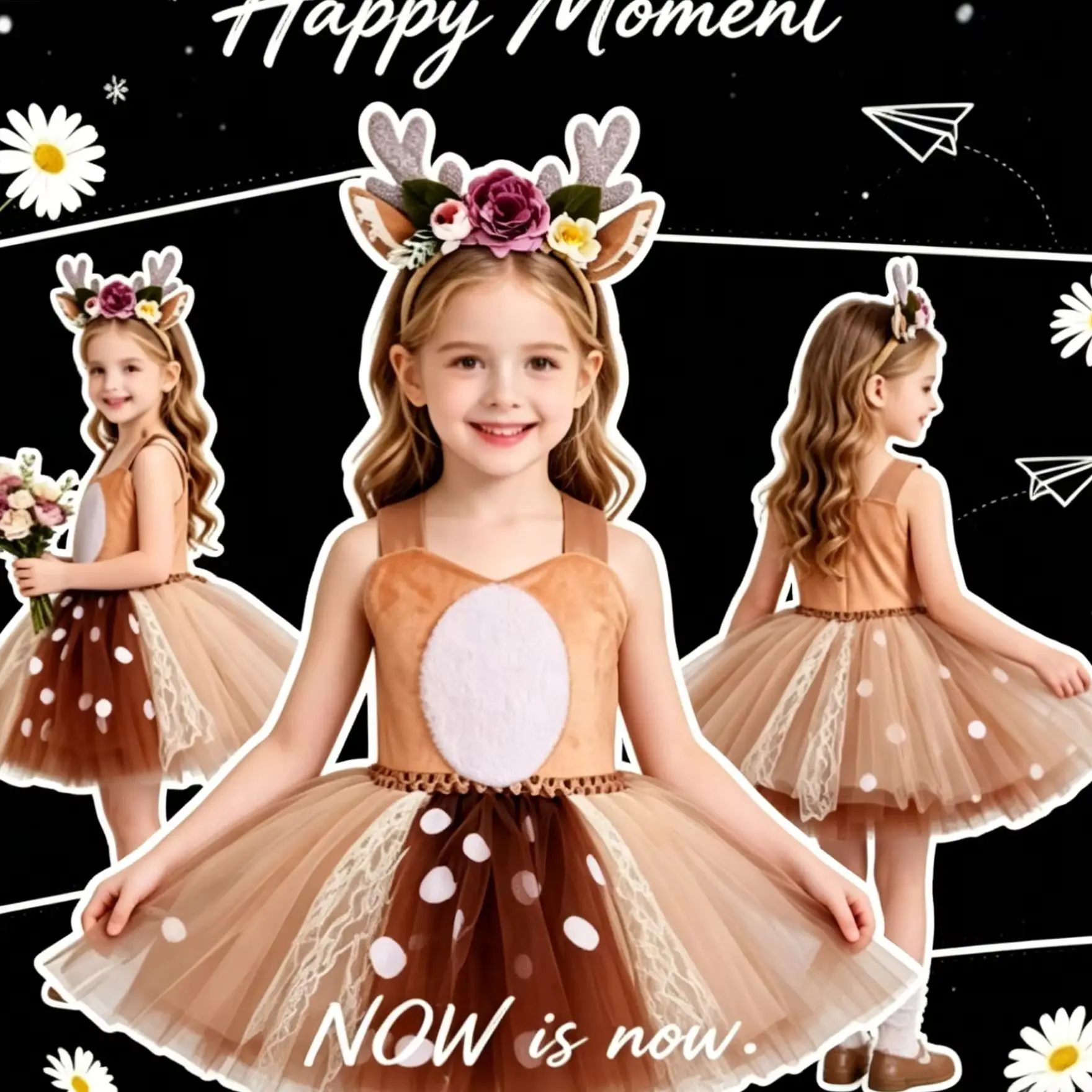 

Elk Sika Deer Animal Cosplay Costume,Print Tutu Dress Cute Fairy Halloween Outfit for Christmas Birthday Party Stage Performance