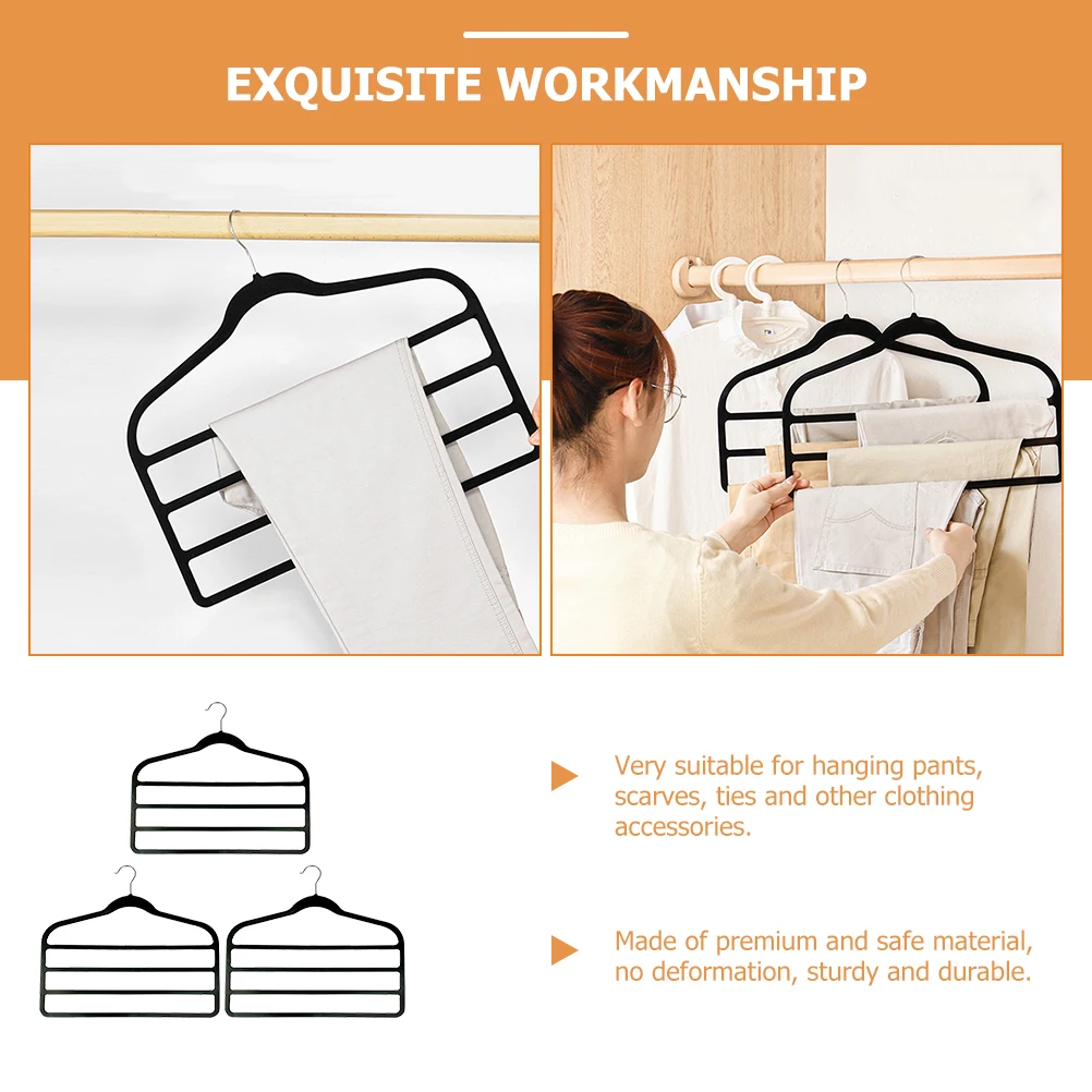 

3pcs Non Pants Hanger Black Multi Layer Space Saving Hanging Rack Wardrobe ganizer Trousers Hangers Closet Storage