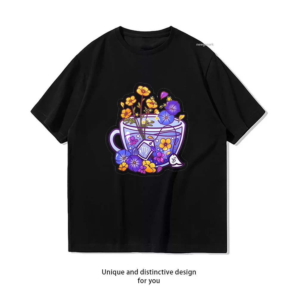 Virgo Zodiac Teacup T-shirt woman man Casual cotton graphic t shirts Adult streetwear camisetas tops tee Short-sleev