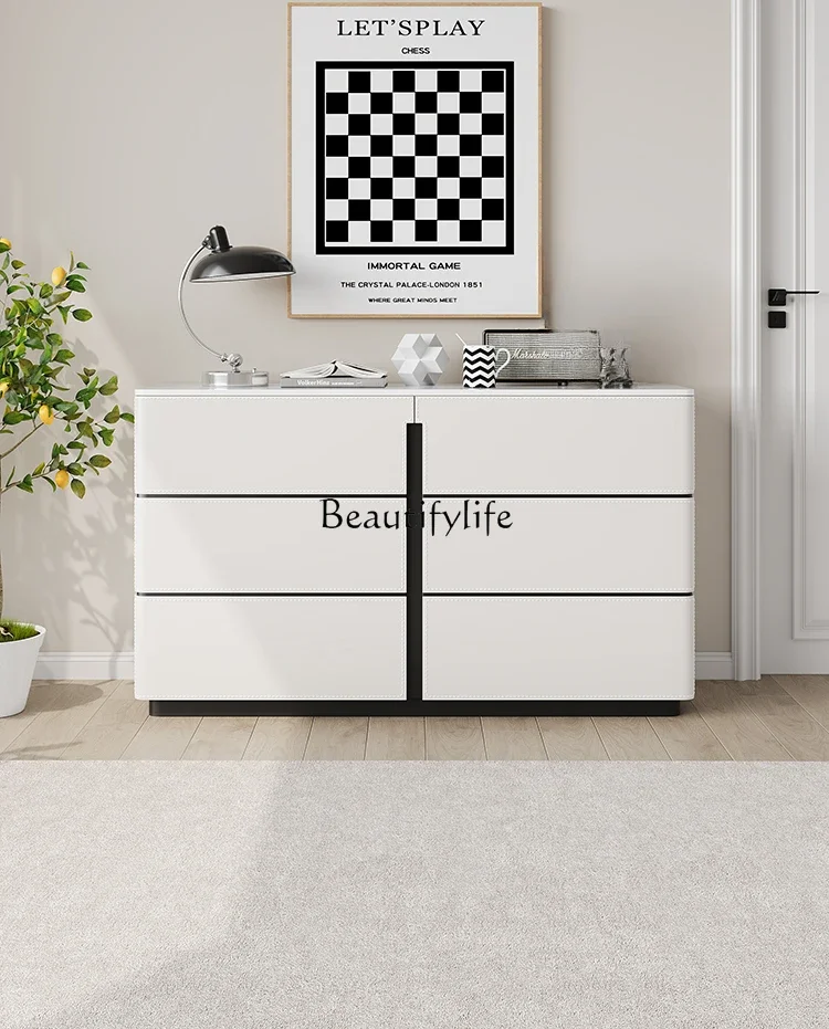 

Italian minimalist six-chest cabinet storage solid wood simple modern white storage drawer cabinet