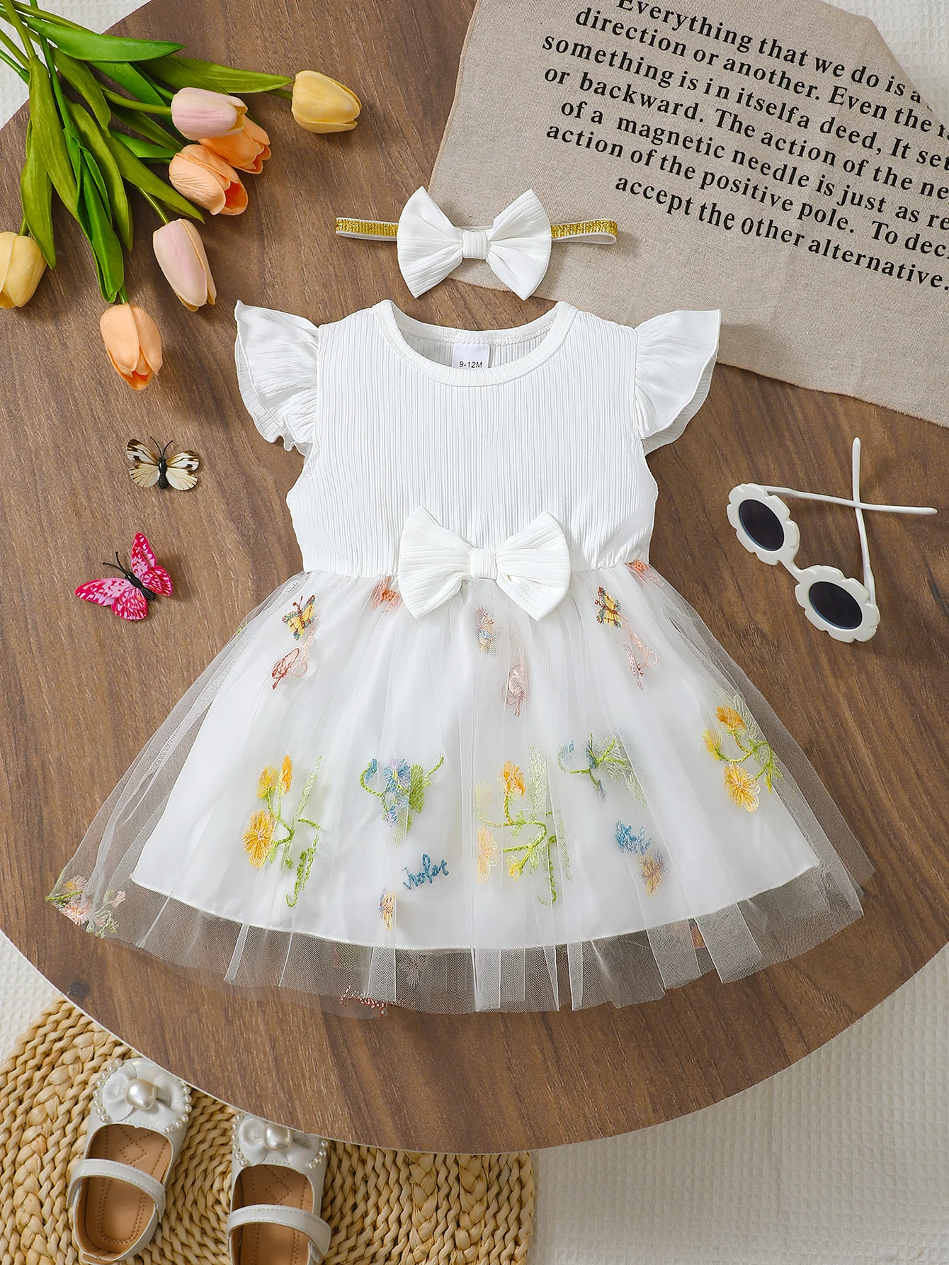 

Summer 0-2 Years Old Infant Baby Girls Sleeveless Mesh Skirt With Hairband