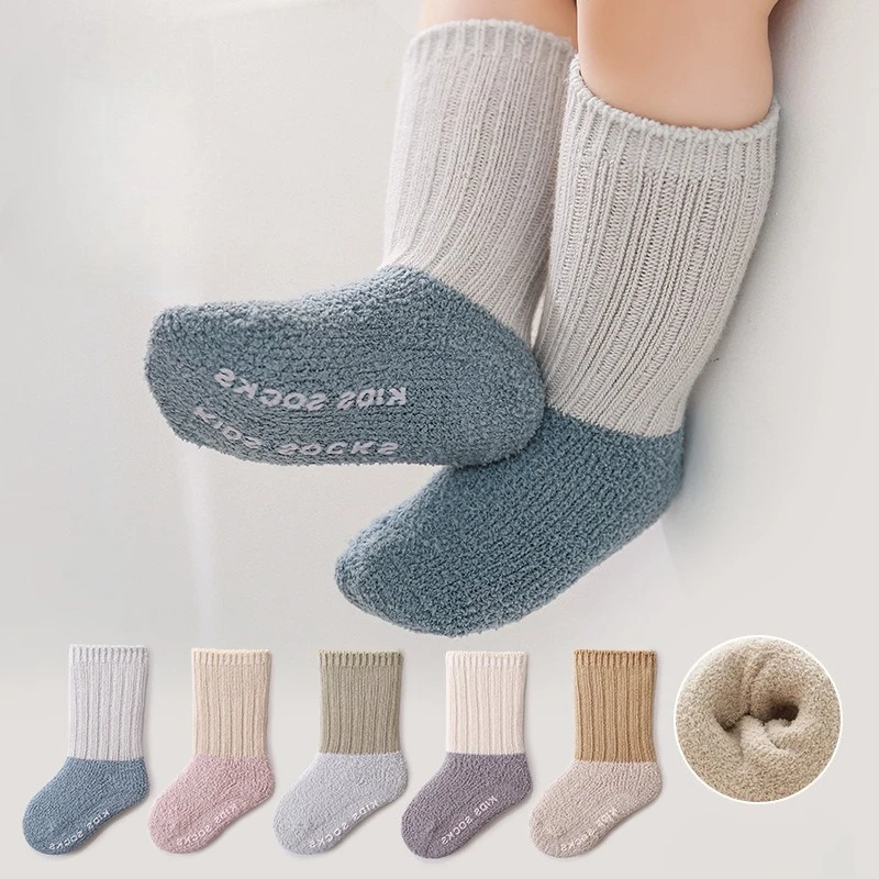 

Autumn Winter Children's Socks Coral Fleece Thicken Warm Baby Boys Girls Non-slip Floor Socks for Kids Toddler Cotton Long Socks
