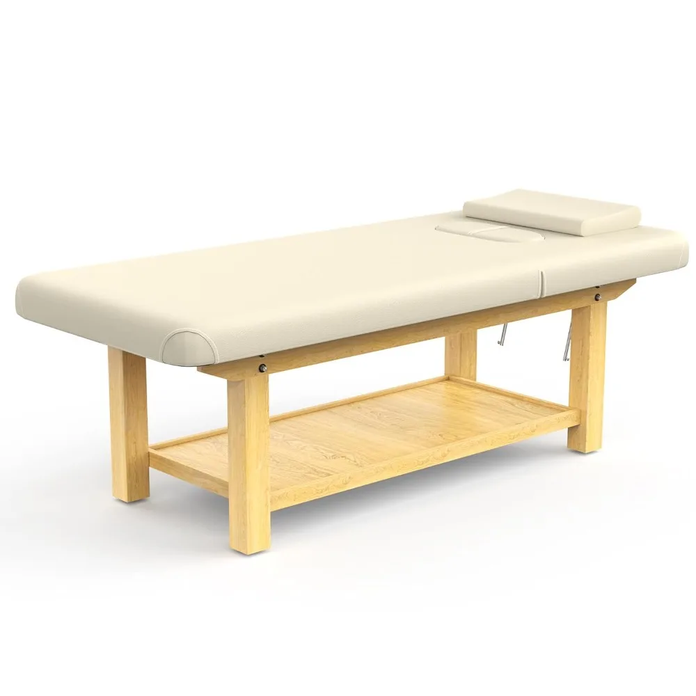 Mesa de masaje estacionaria ancha de madera para mesa de tratamiento, mesa de fisioterapia, cama Facial de Spa, cuero PU de 31,5 pulgadas de ancho × 75 pulgadas de largo