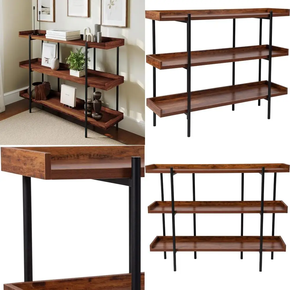 وحدة عرض تخزين خزانة الكتب ثلاثية الطبقات من الخشب الحبوب الريفية 35 ساعة للمنزل والمكتب