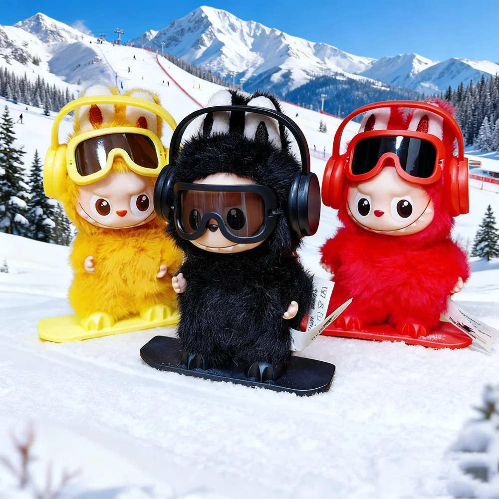 مجموعة التزلج الرائعة لسماعات الأذن البديلة من سلسلة Labubu4.0 MINI Skiboard نظارات واقية مزخرفة وإكسسوارات الملابس