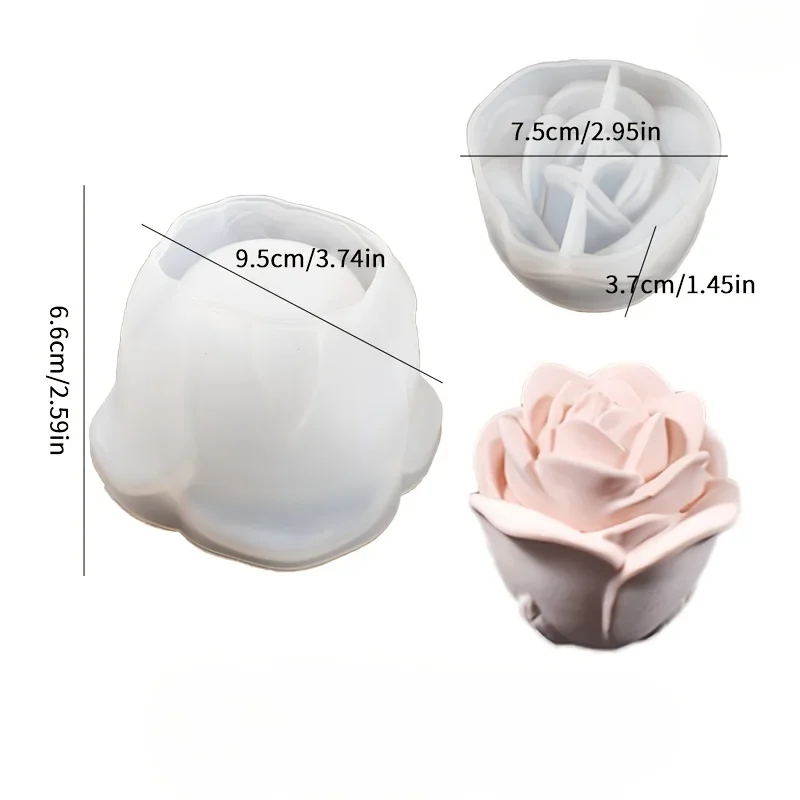 2-Piece Set Rose Shaped Silicone Molds with Lids, Elegant Candle Holder Mold for DIY Epoxy Resin, Plaster and Concrete Crafting view 6