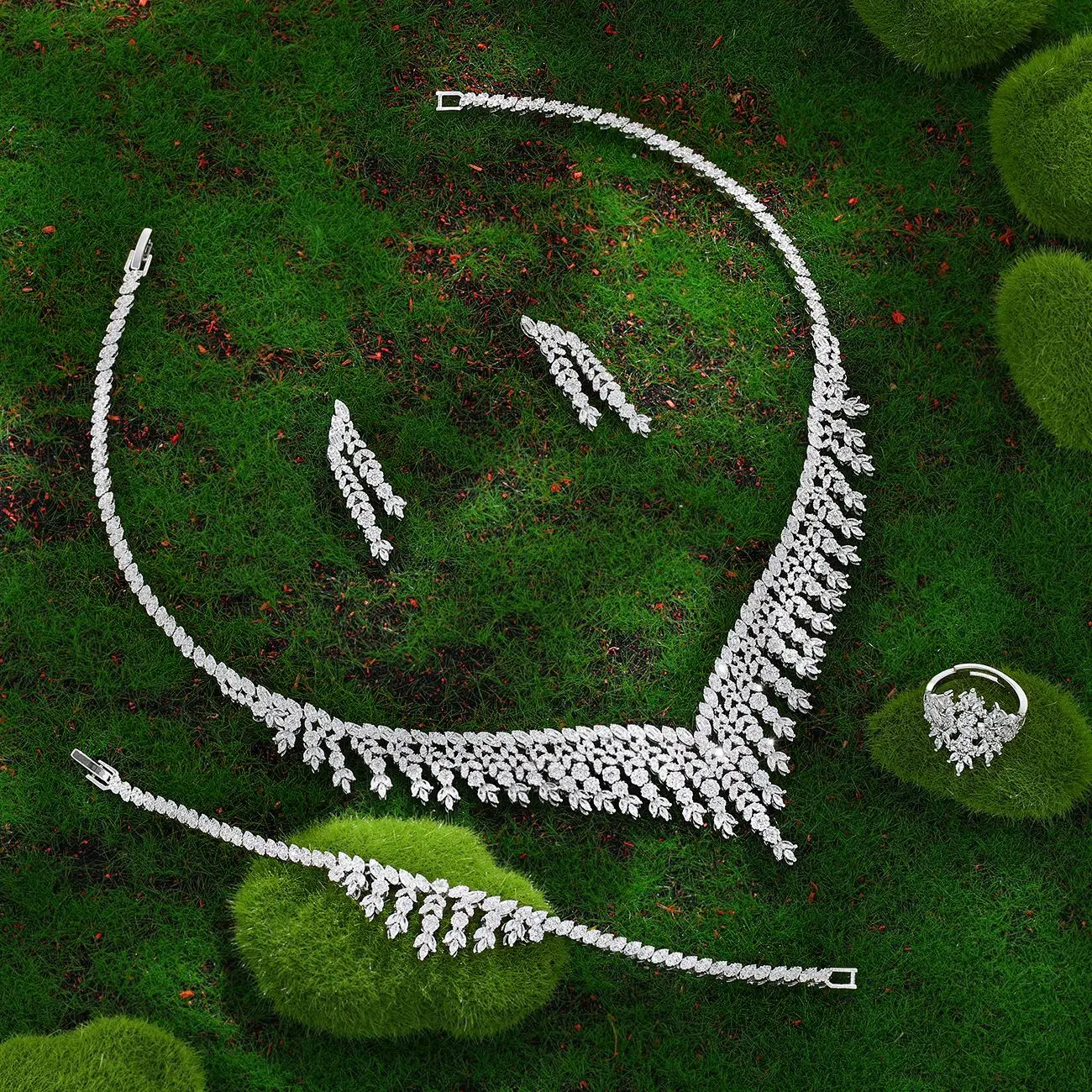 Retro Bridal 4Pcs Tassel Jewelry Set For Women Tassel Necklace Bracelet Earrings Ring Wedding Party Evening Dress Accessories