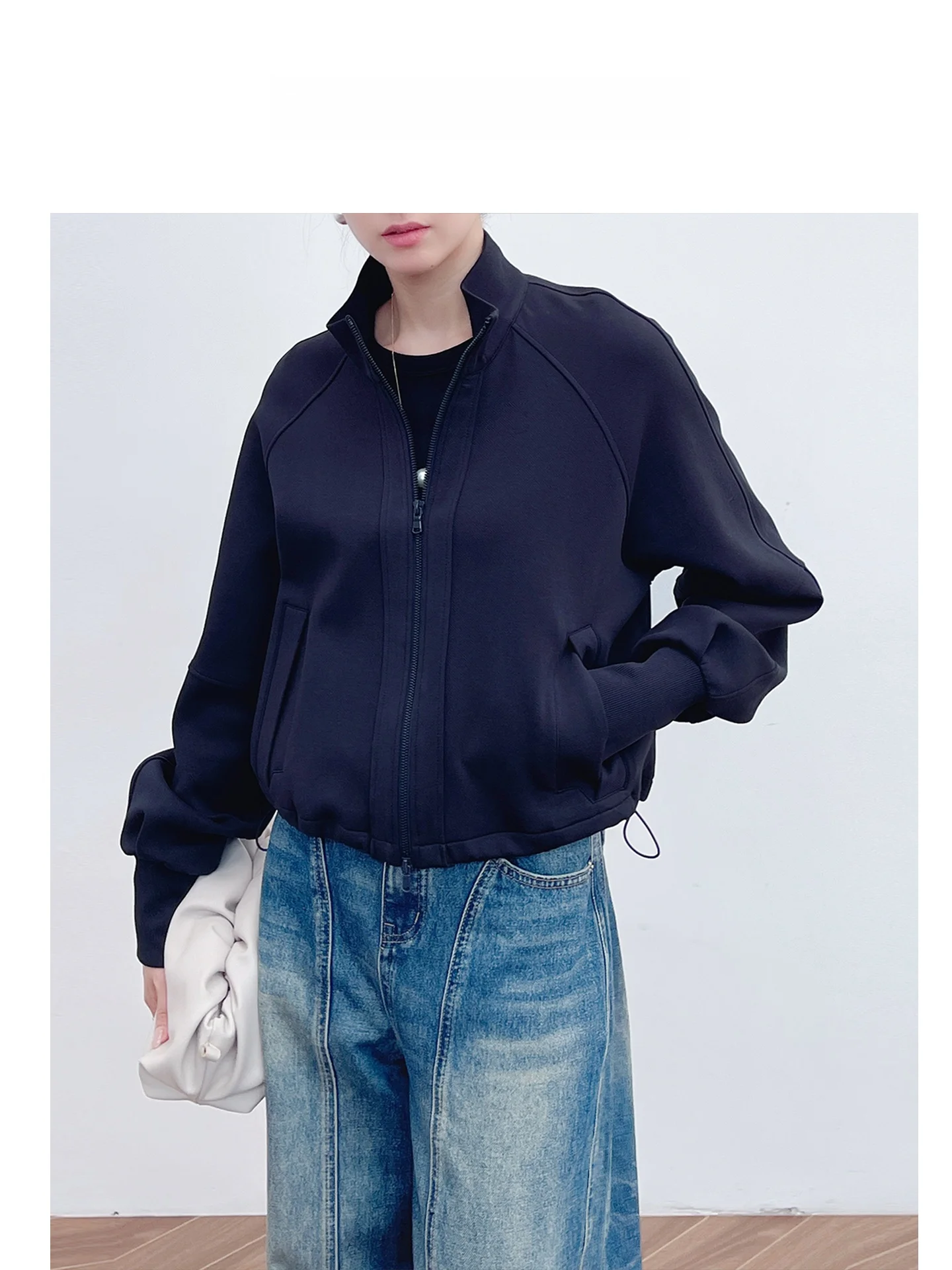 

Корейский модный вязаный хлопковый кардиган-пальто с воротником-стойкой и двойной цепочкой, повседневная универсальная верхняя одежда для молодых женщин